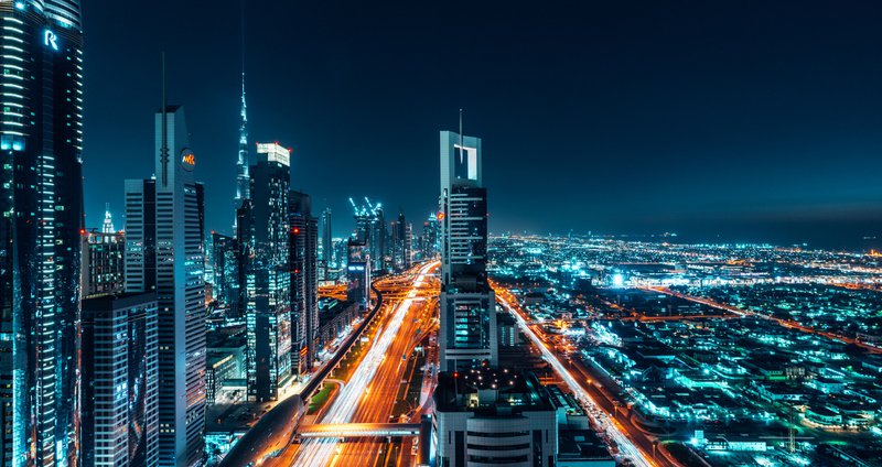 Dubai Cityscape Night Shot Long Exposure