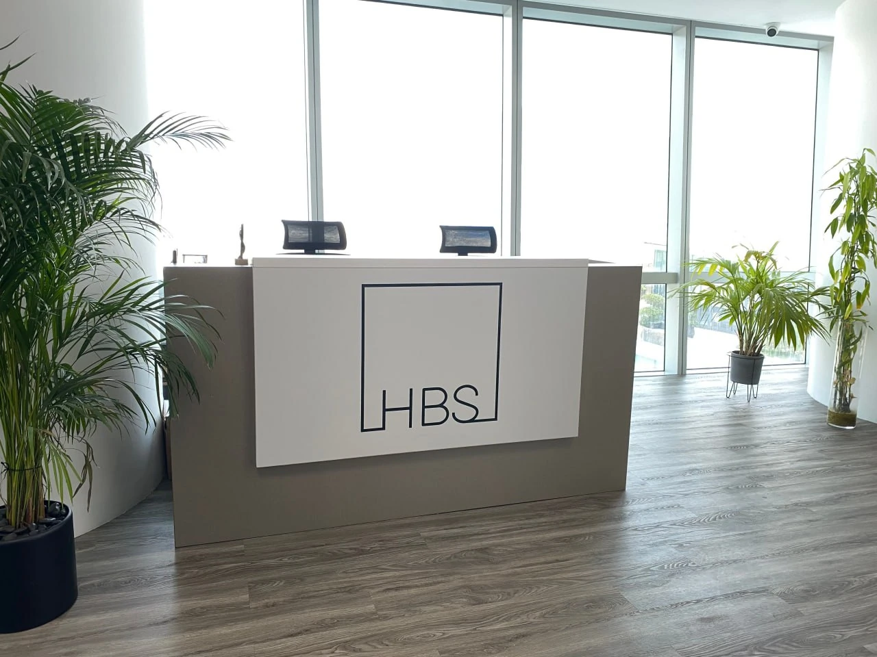 HBS Dubai reception desk at U-Bora Tower Business Bay Office 102 — corporate services and real estate